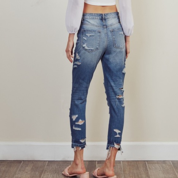 KanCan Jeans High Rise Boyfriend Distressed Cropped Medium Wash SZ 13/30 - Picture 8 of 16